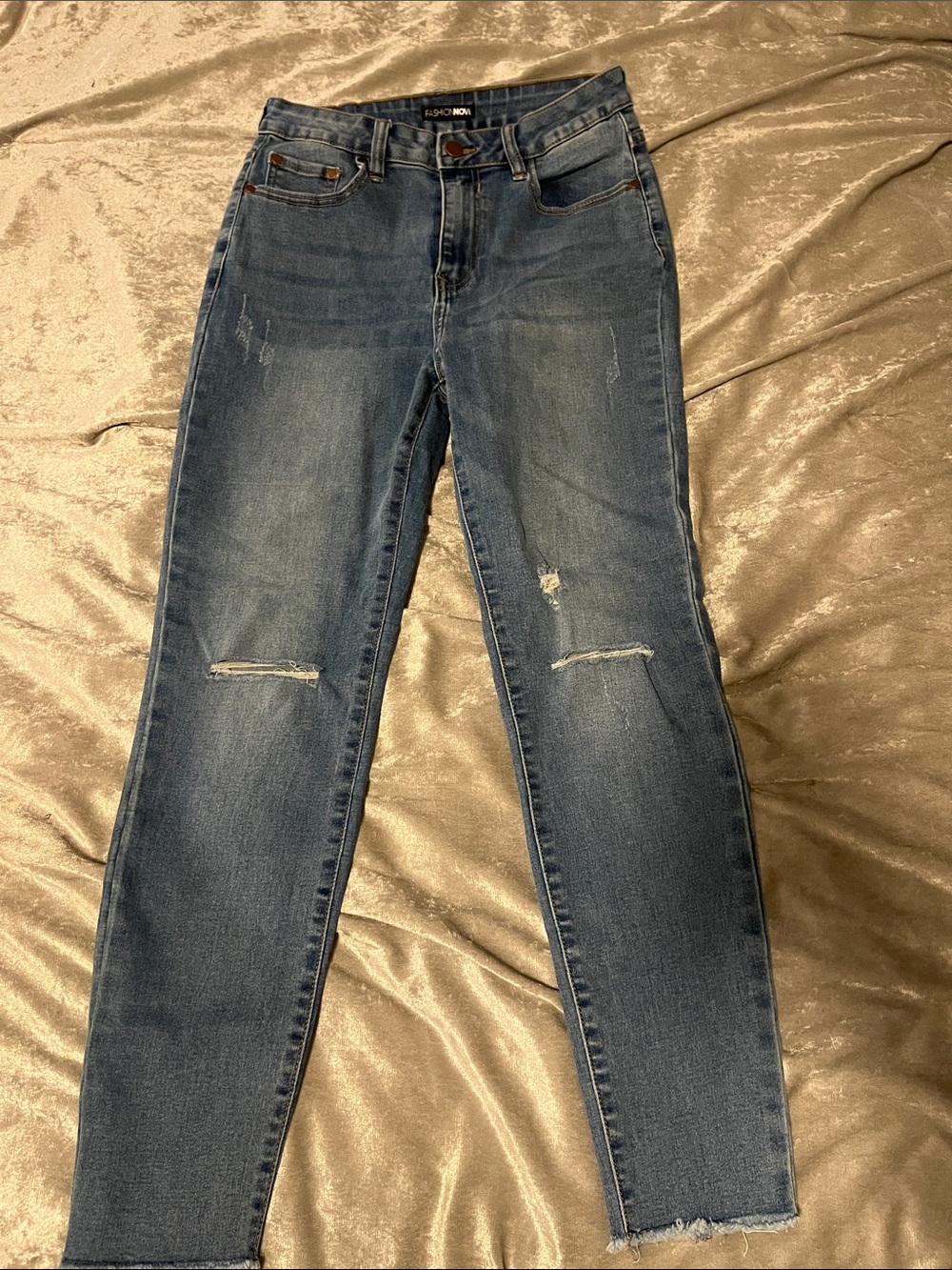 Fashion Nova Distressed Skinny Jeans - Blue